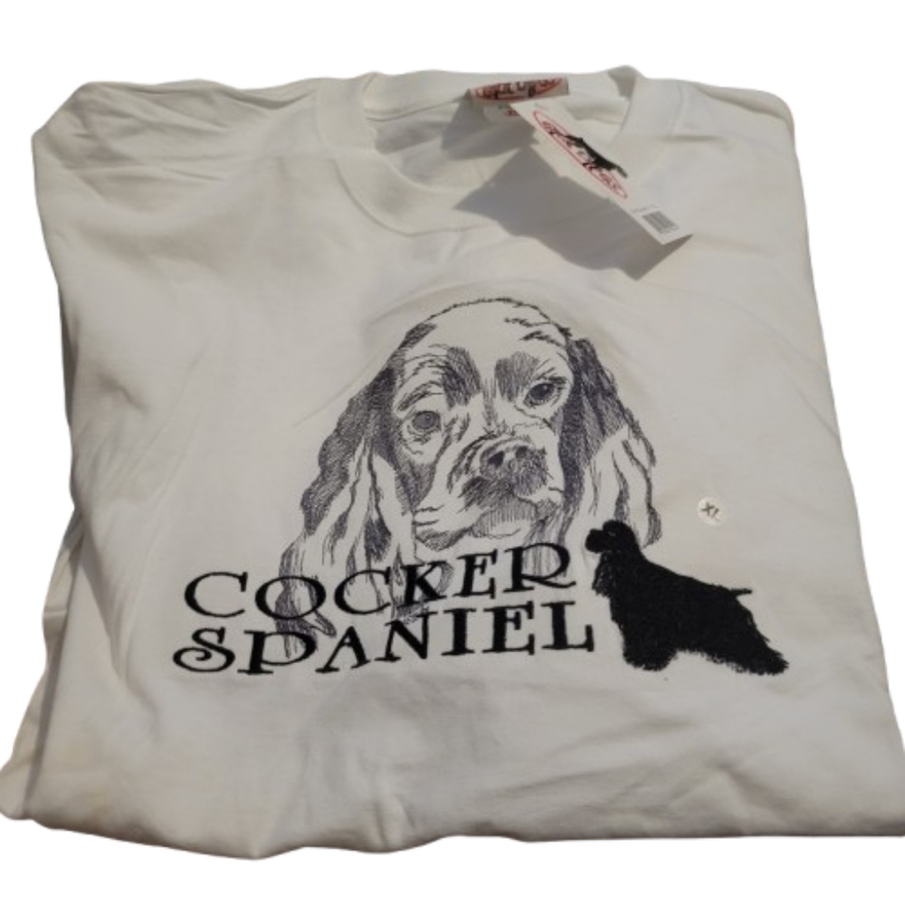 Cocker Spaniel Graphic Tee Dog Lover Shirt White Short Sleeve Top NWT
